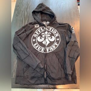 Affliction Black Graphic Hoodie Jacket